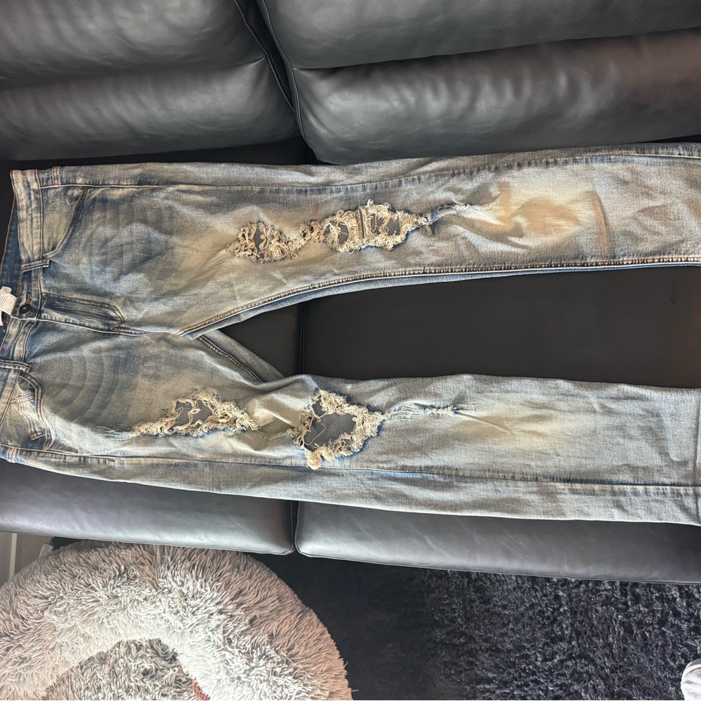 Men’s Fashion Nova Distressed Light Blue Jeans Tapered